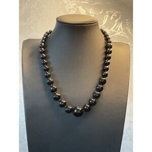 Vintage Black Beaded Necklace With Graduated Beads & Lobster Clasp